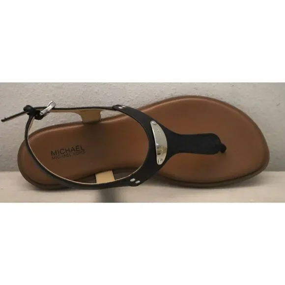 Michael Kors Women's Sz 8.5M Black Saffiano Leather MK Plate Thong Sandals - Picture 6 of 14